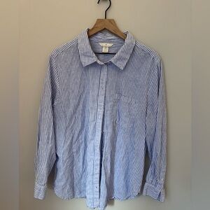 H&M Linen Blue and White Striped Button-Up Shirt